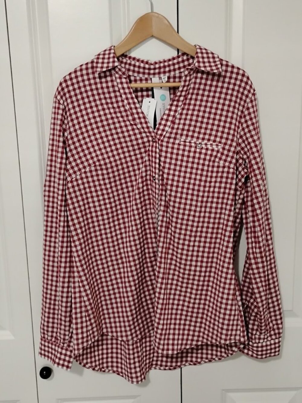 Kut From The Kloth Women's Red Feena Textured Blouse Button Down Shirt Size L